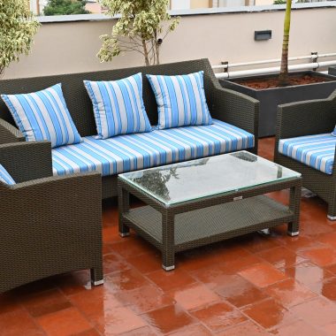 Comfortable and durable outdoor sofa designed to withstand Chennai’s heat, humidity, and coastal climate.”